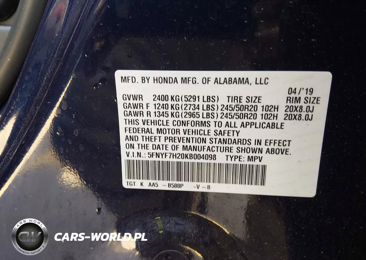 2019 Honda Passport Sport VIN:5FNYF7H20KB004098 - 9