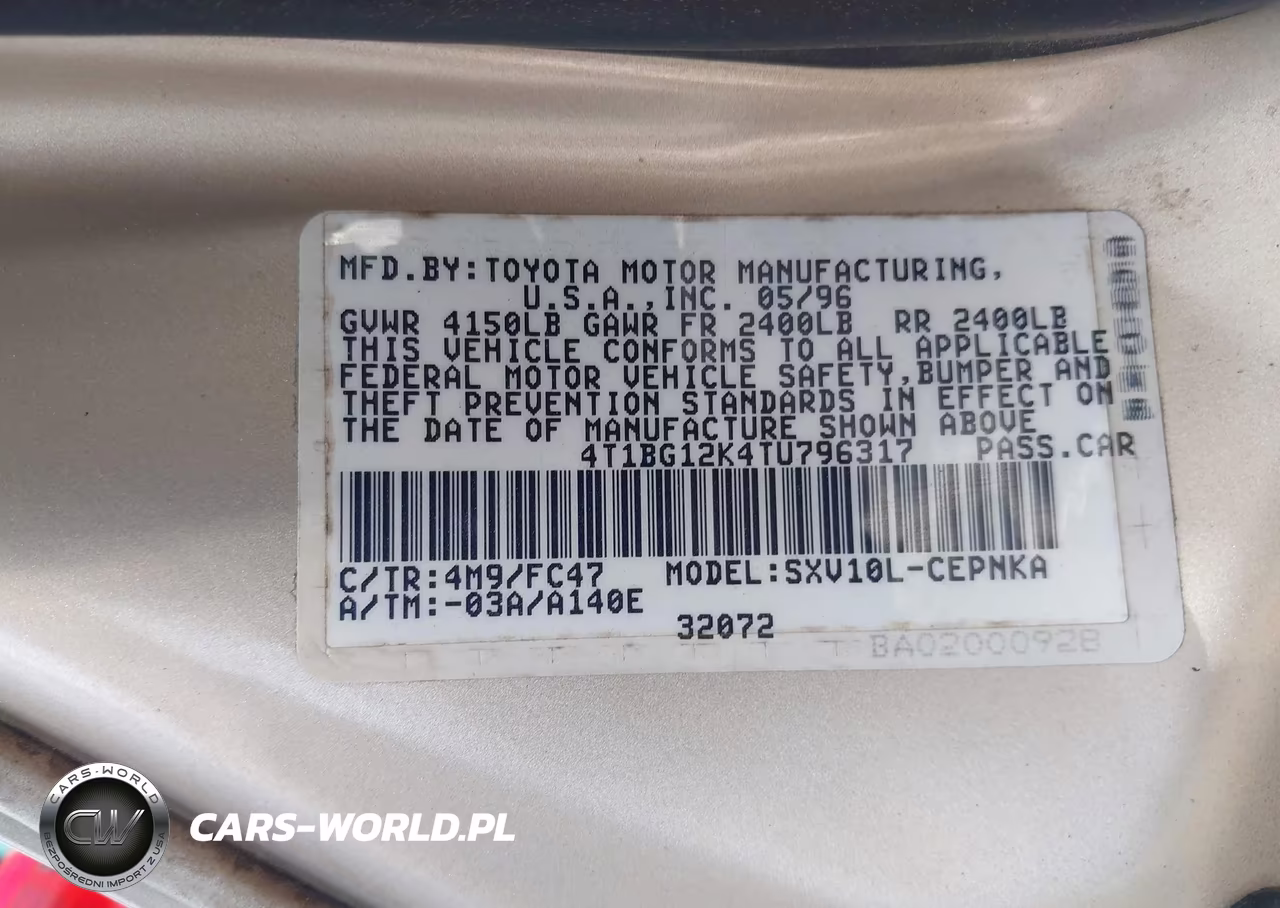 1996 Toyota Camry Dx-Le-Xle VIN:4T1BG12K4TU796317 - 9