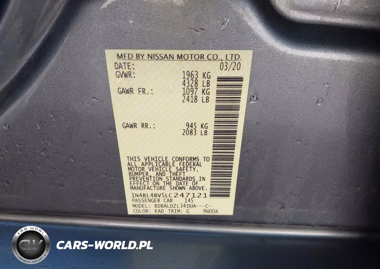 2020 Nissan Altima S Fwd VIN:1N4BL4BV5LC247121 - 9