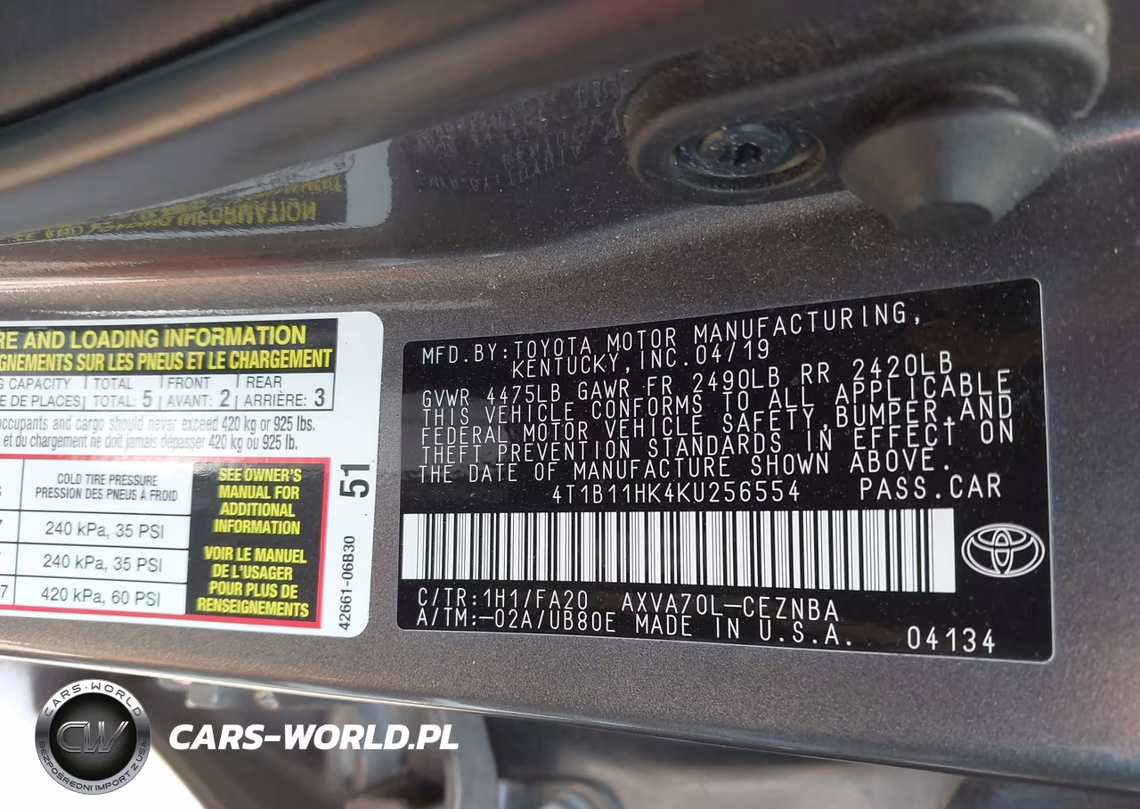 2019 Toyota Camry Le VIN:4T1B11HK4KU256554 - 9