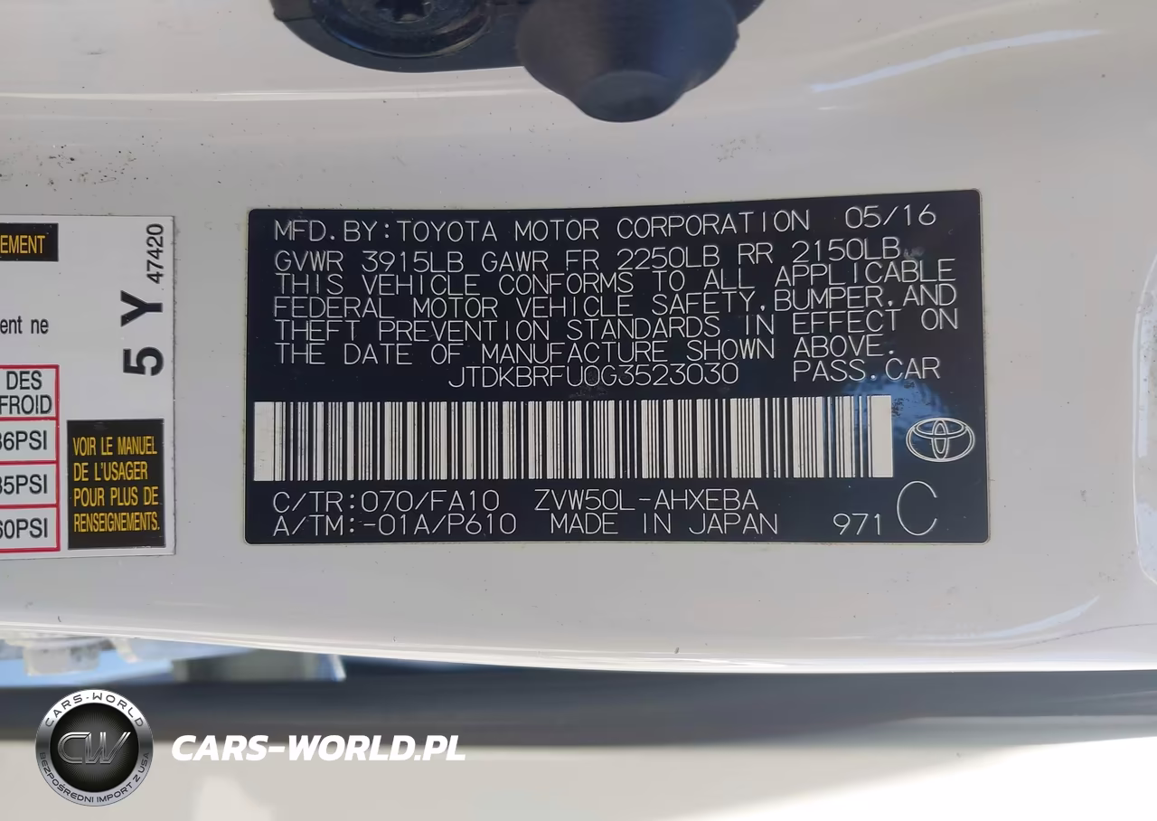 2016 Toyota Prius Two VIN:JTDKBRFU0G3523030 - 9