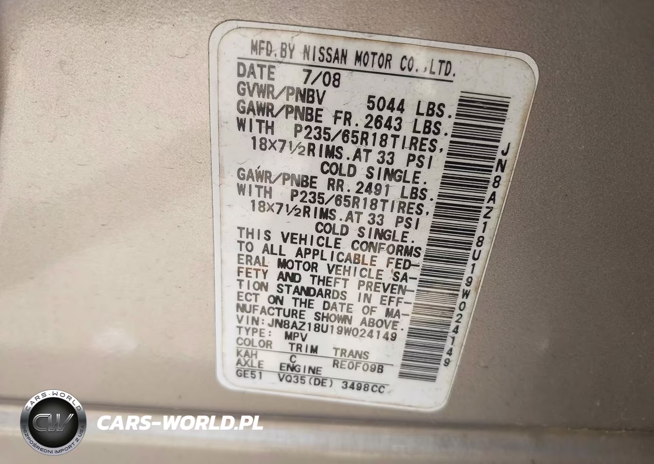 2009 Nissan Murano Sl VIN:JN8AZ18U19W024149 - 9
