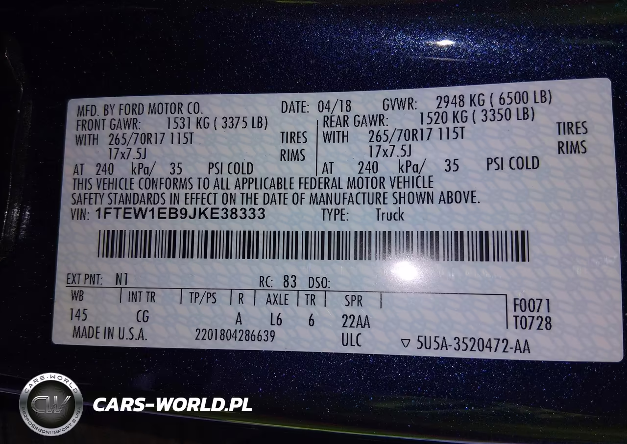 2018 Ford F-150 Xl VIN:1FTEW1EB9JKE38333 - 9