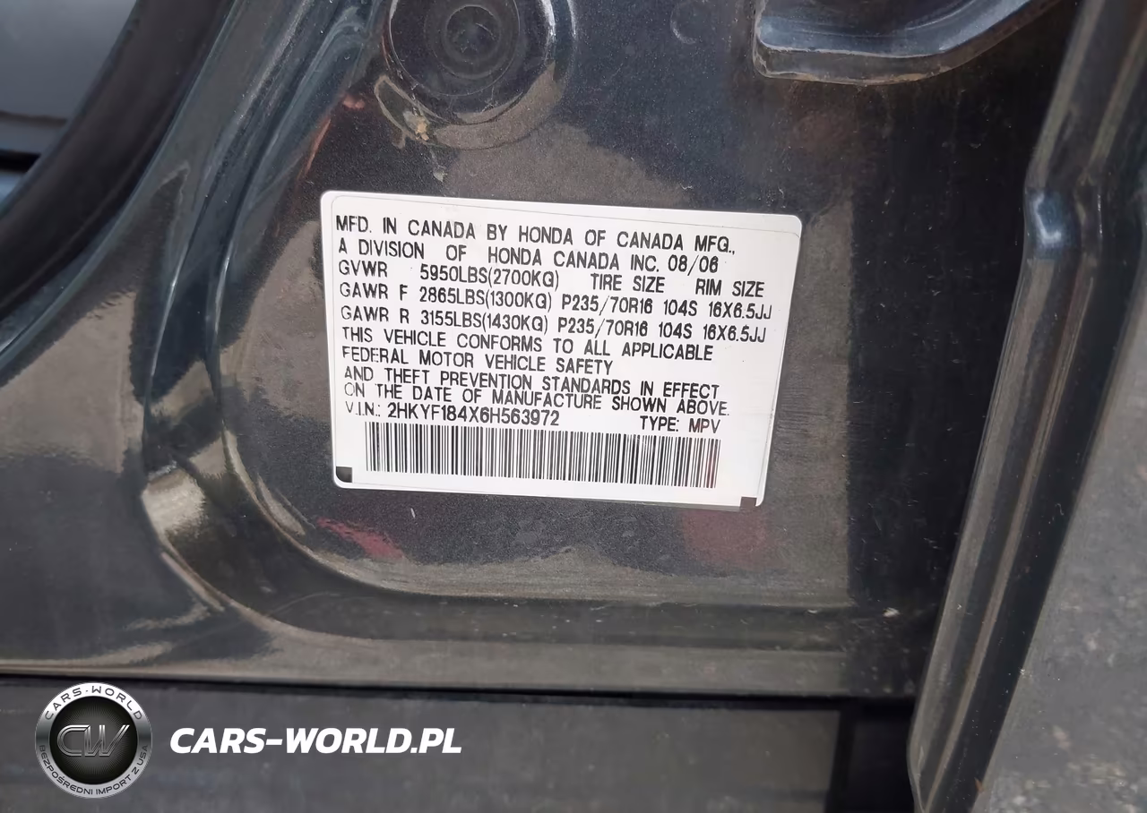 2006 Honda Pilot Ex VIN:2HKYF184X6H563972 - 9