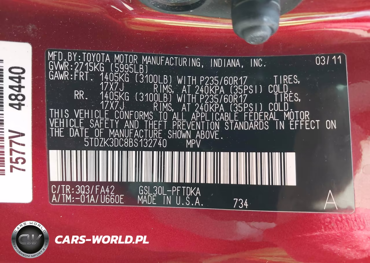 2011 Toyota Sienna Base V6 VIN:5TDZK3DC8BS132740 - 9