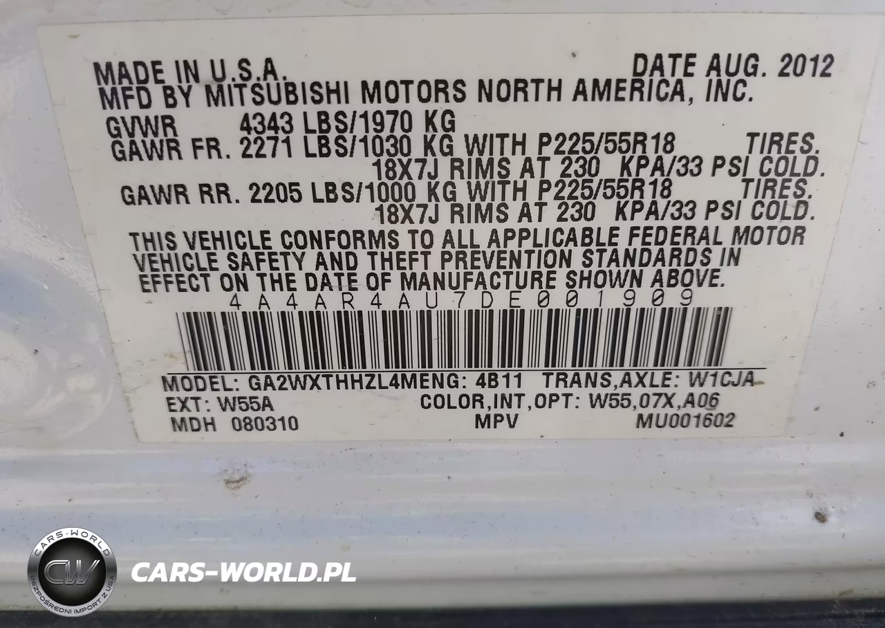 2013 Mitsubishi Outlander Sport Se VIN:4A4AR4AU7DE001909 - 9
