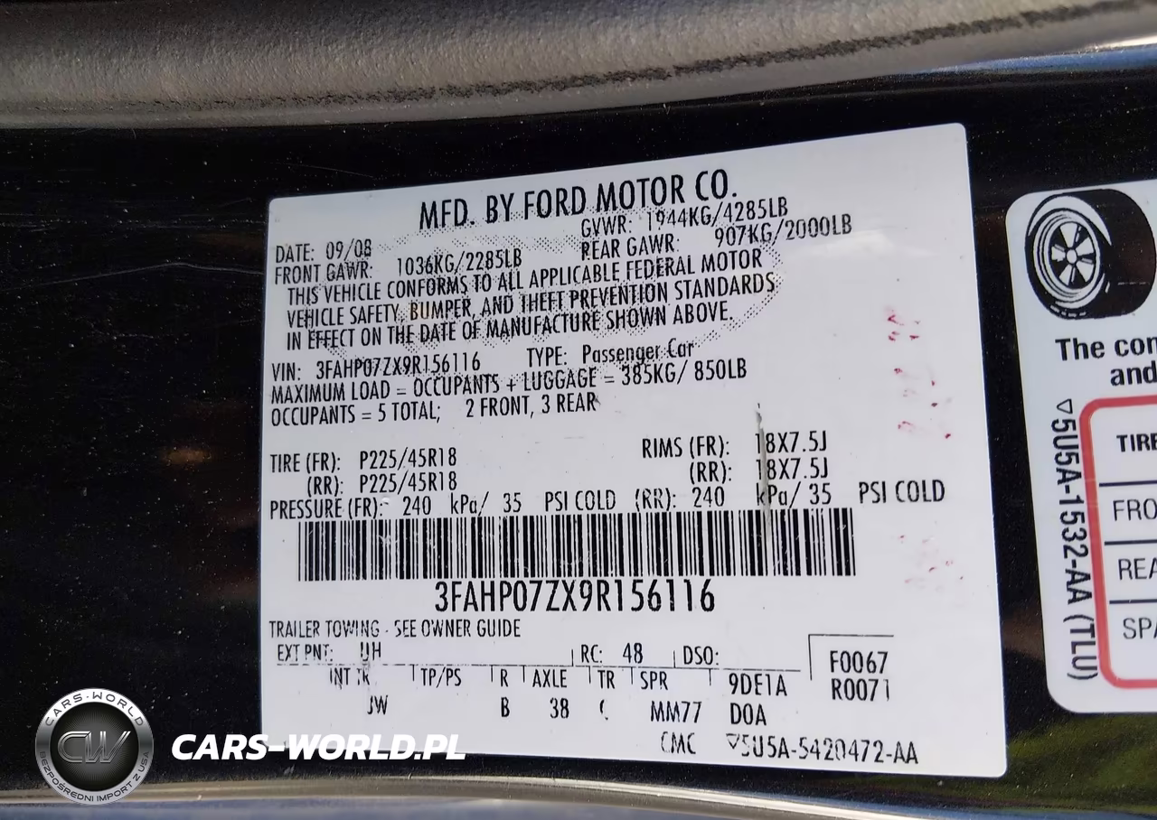 2009 Ford Fusion Se VIN:3FAHP07ZX9R156116 - 9