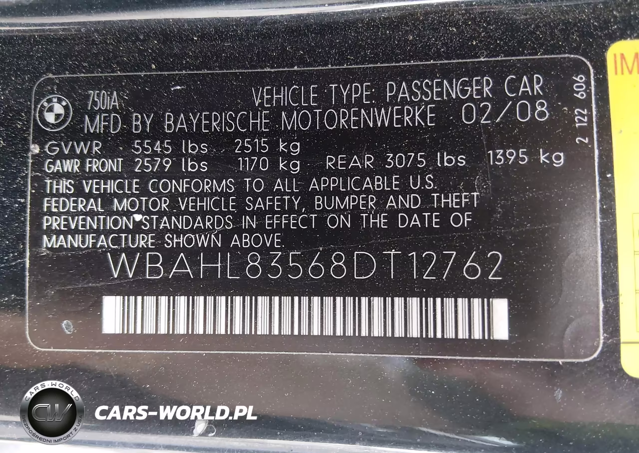2008 BMW 750I VIN:WBAHL83568DT12762 - 9