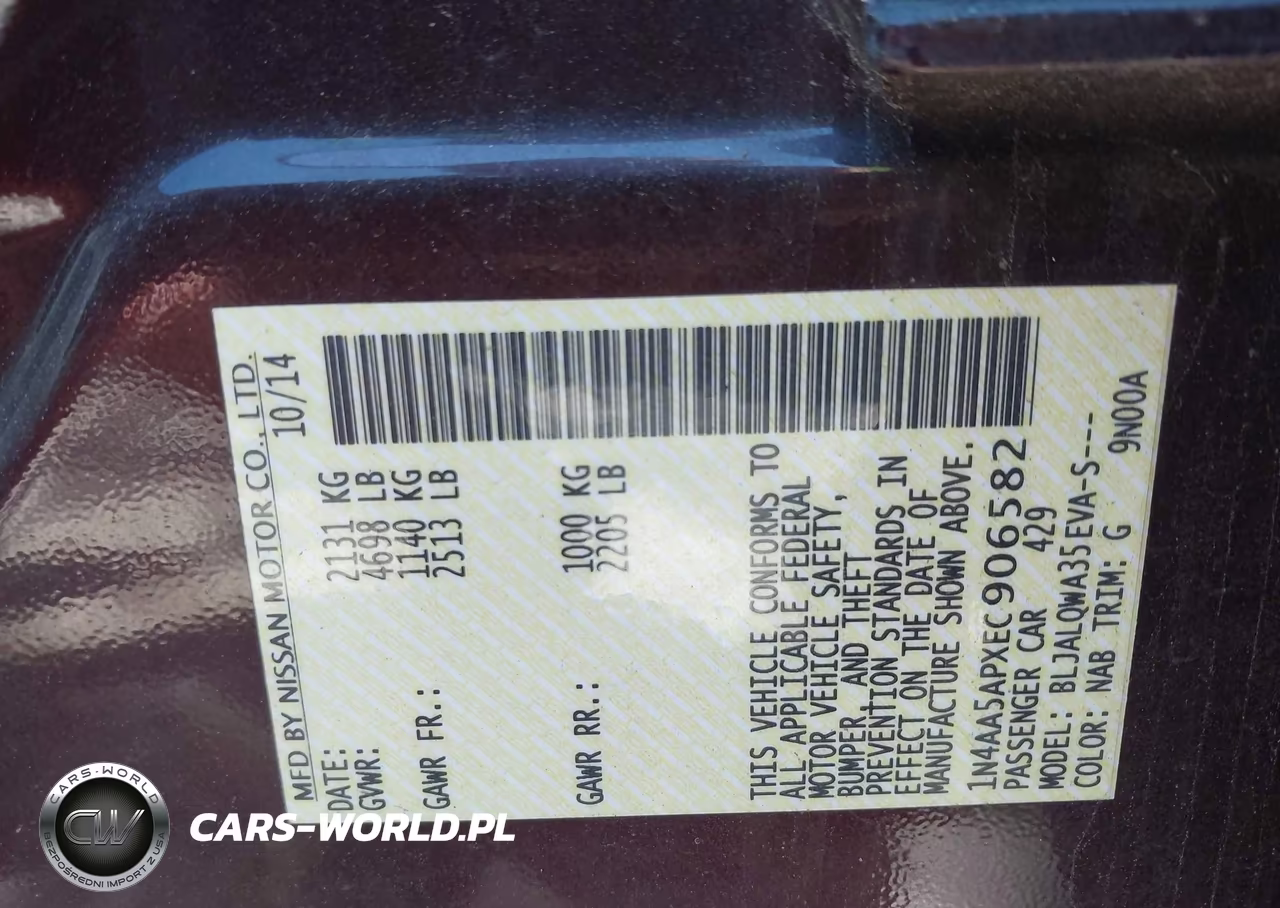 2014 Nissan Maxima 3.5 S VIN:1N4AA5APXEC906582 - 9