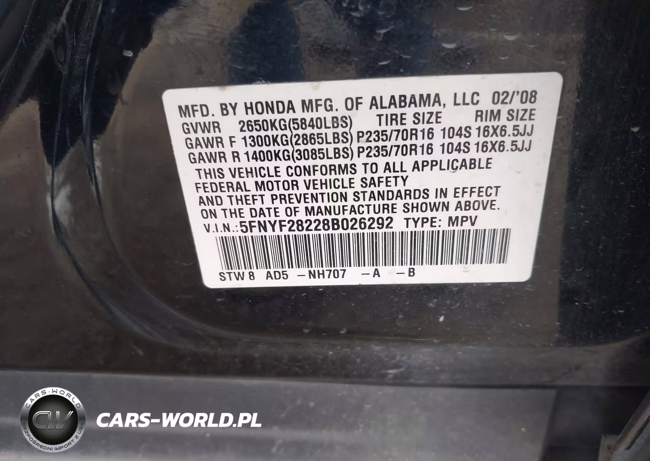 2008 Honda Pilot Vp VIN:5FNYF28228B026292 - 9