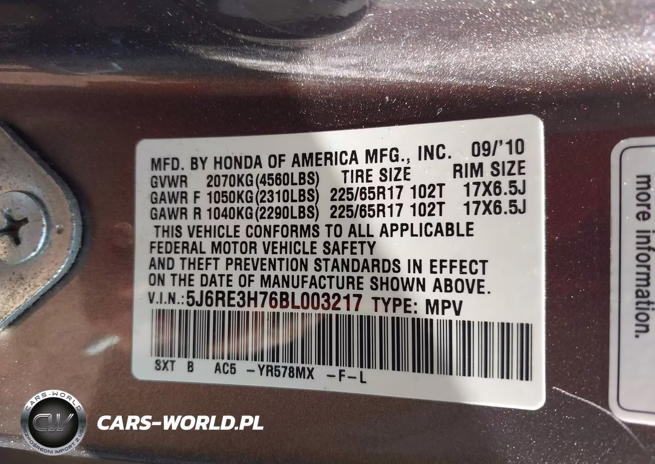 2011 Honda Cr-V Ex-L VIN:5J6RE3H76BL003217 - 9