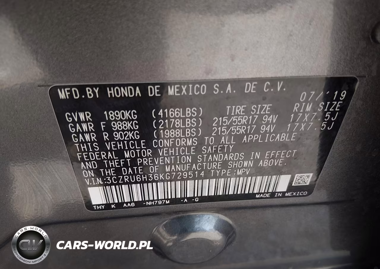 2019 Honda Hr-V Lx VIN:3CZRU6H36KG729514 - 9