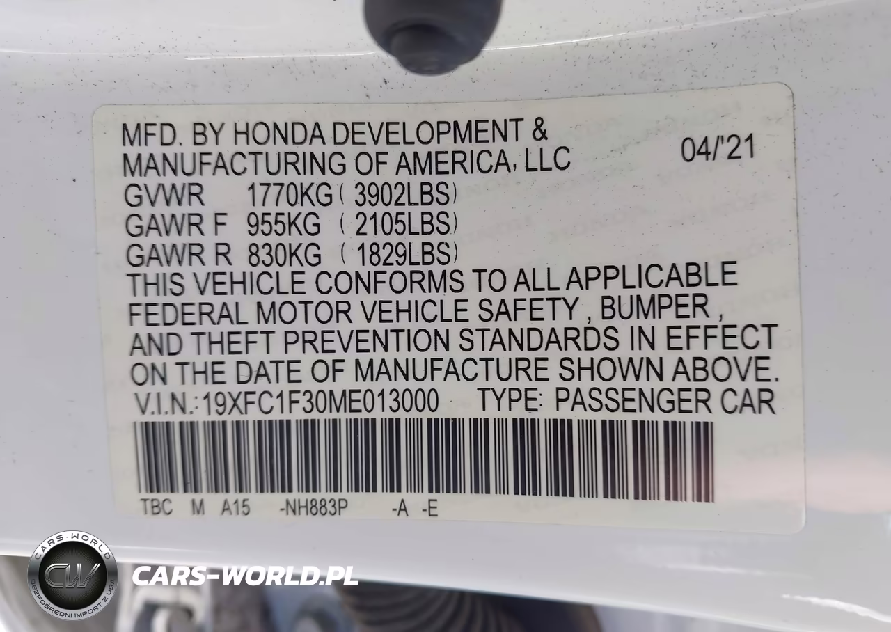 2021 Honda Civic Ex VIN:19XFC1F30ME013000 - 9