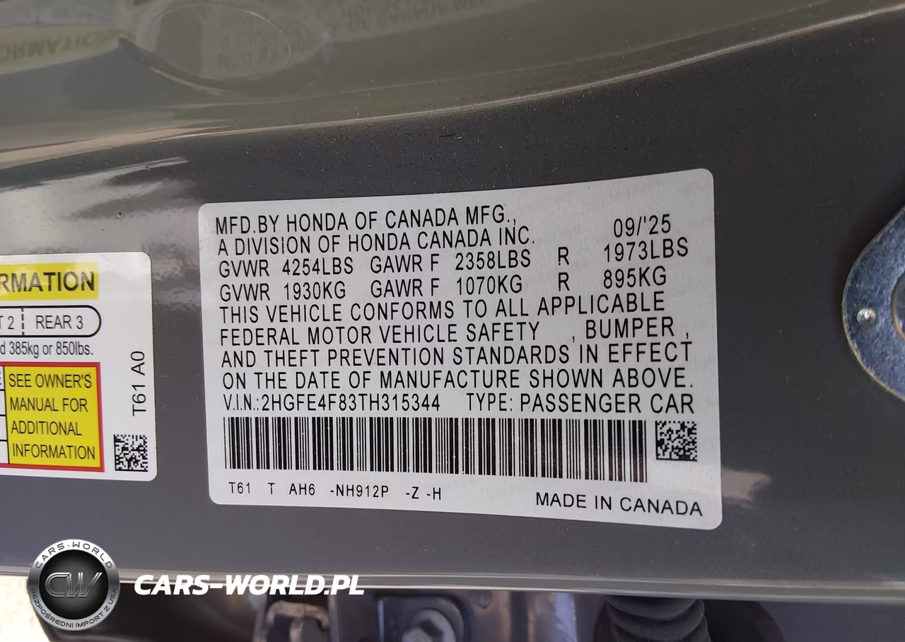 2026 Honda Civic Hybrid Sport-Sport Touring VIN:2HGFE4F83TH315344 - 9