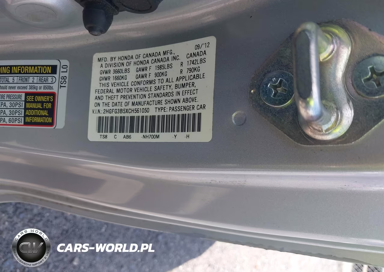 2012 Honda Civic Lx VIN:2HGFG3B5XCH561050 - 9