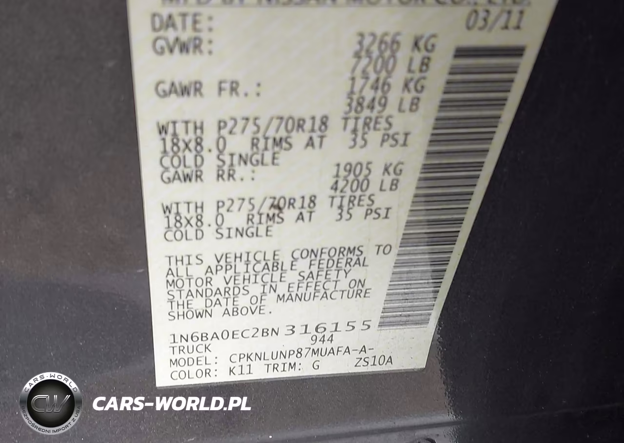 2011 Nissan Titan Pro-4X VIN:1N6BA0EC2BN316155 - 9