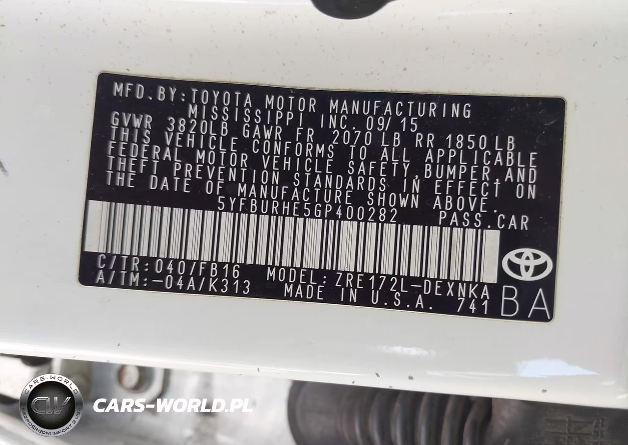 2016 Toyota Corolla Le Plus VIN:5YFBURHE5GP400282 - 9