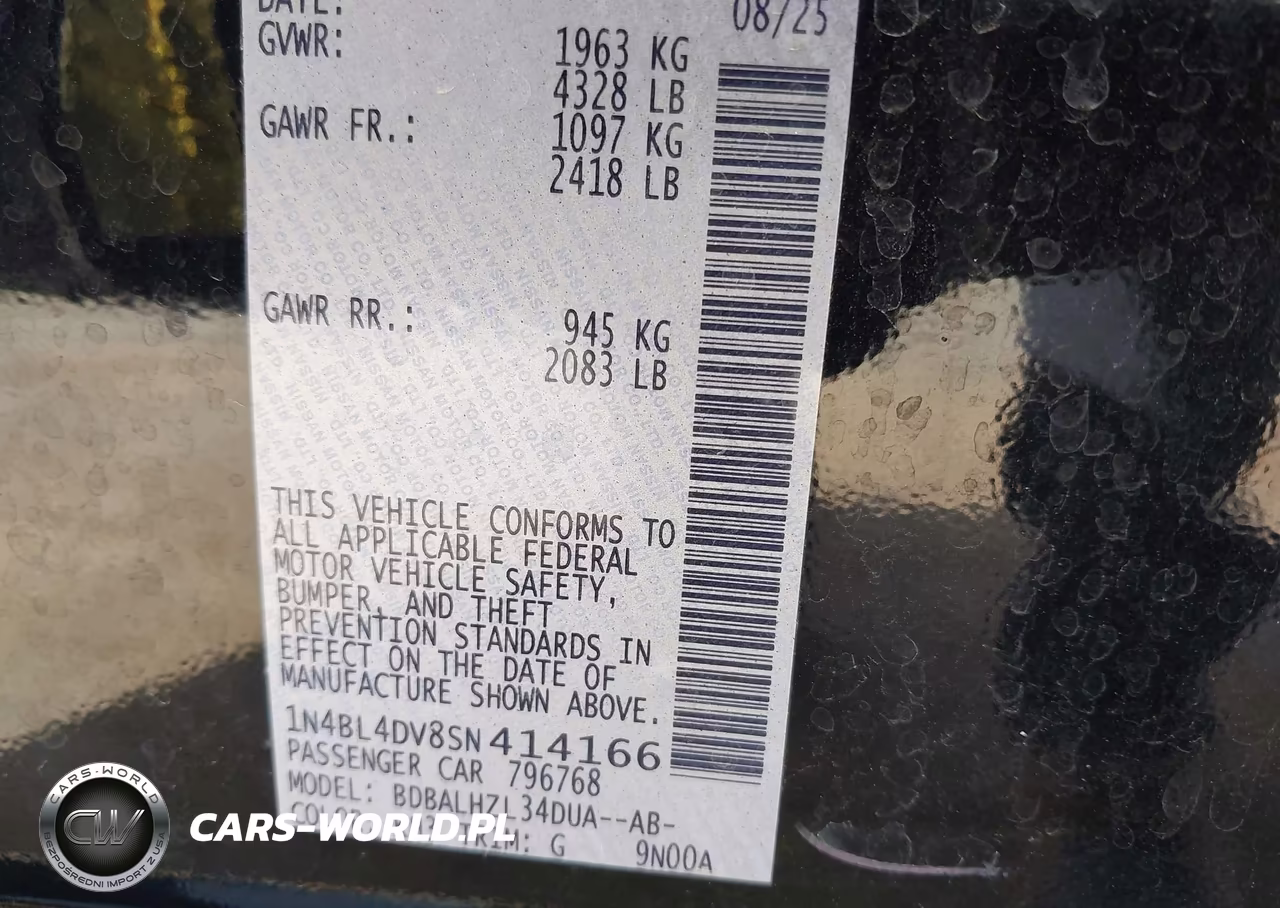 2025 Nissan Altima Sv Fwd VIN:1N4BL4DV8SN414166 - 9