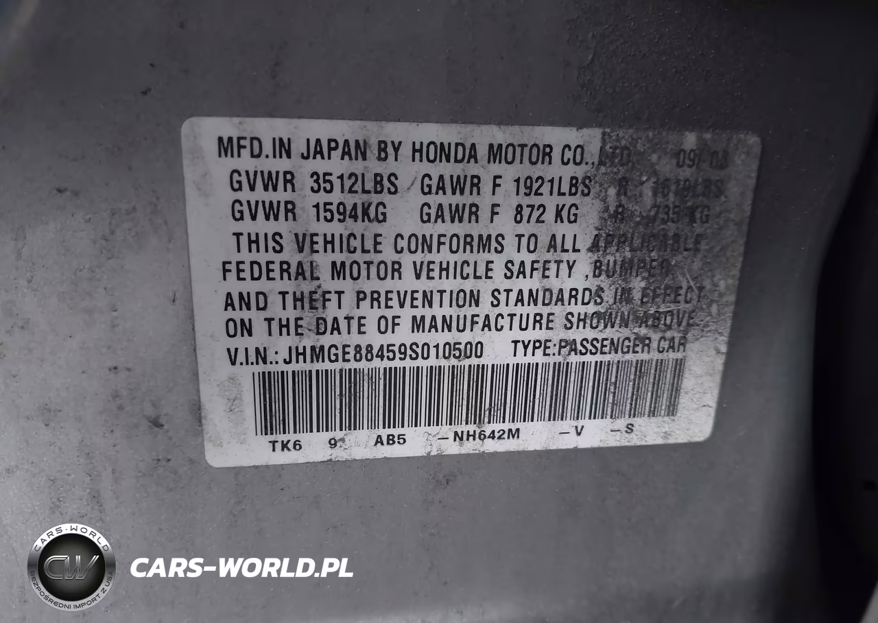 2009 Honda Fit Sport VIN:JHMGE88459S010500 - 9
