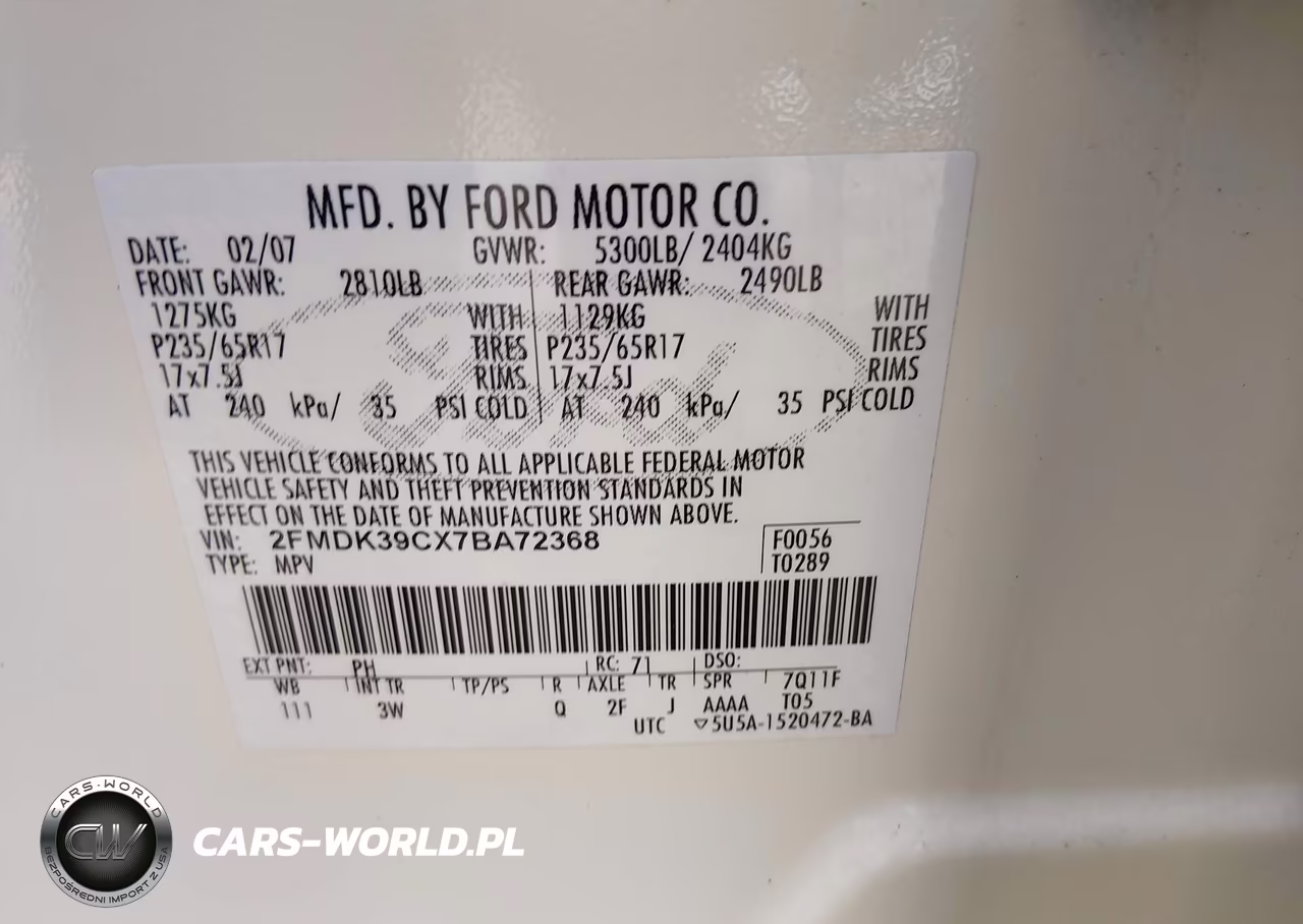 2007 Ford Edge Sel Plus VIN:2FMDK39CX7BA72368 - 9