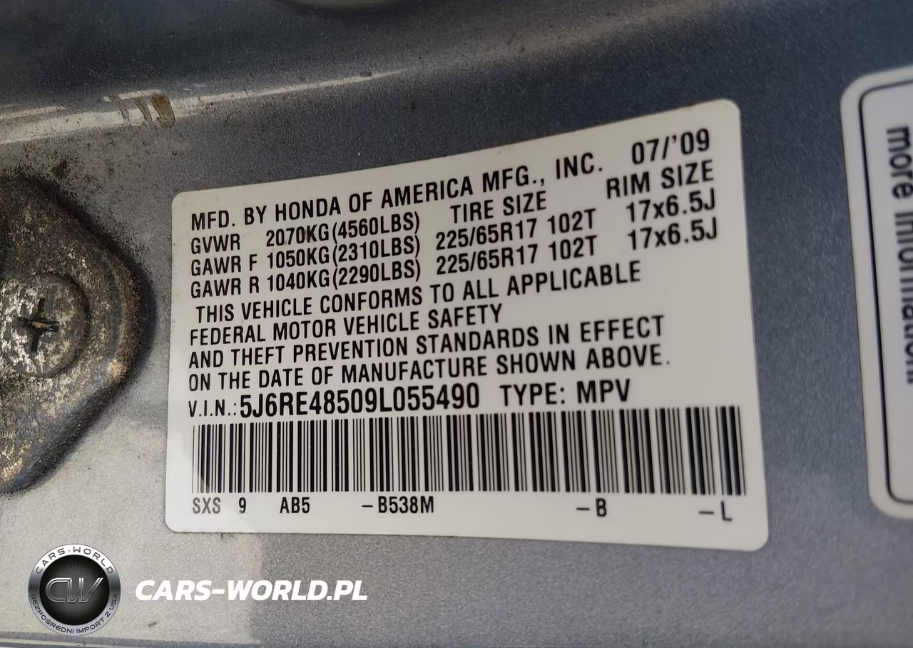 2009 Honda Cr-V Ex VIN:5J6RE48509L055490 - 9