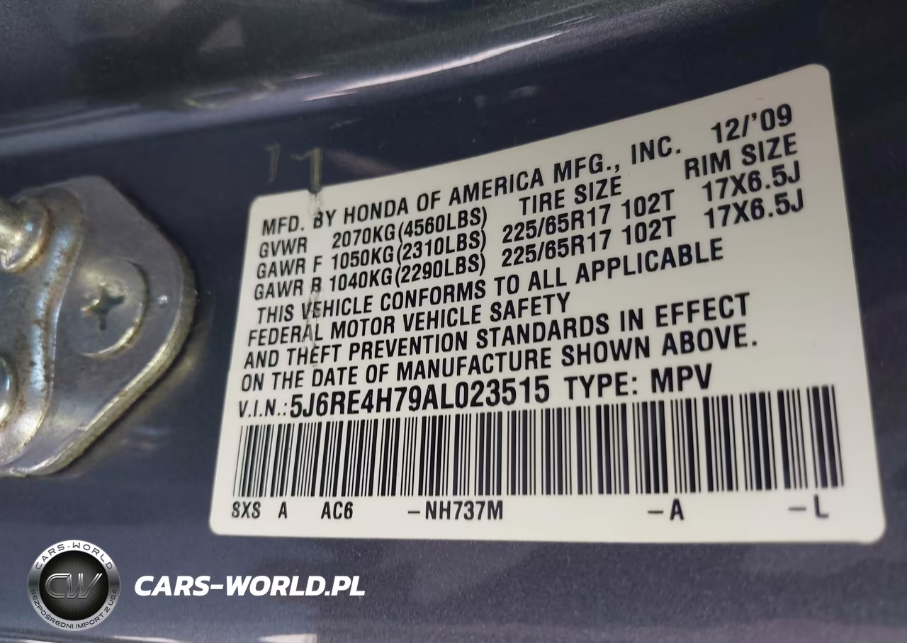2010 Honda Cr-V Ex-L VIN:5J6RE4H79AL023515 - 9