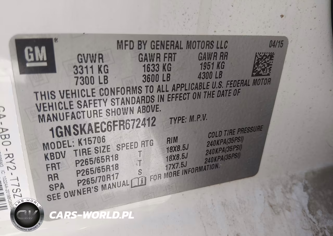 2015 Chevrolet Tahoe Ls VIN:1GNSKAEC6FR672412 - 9