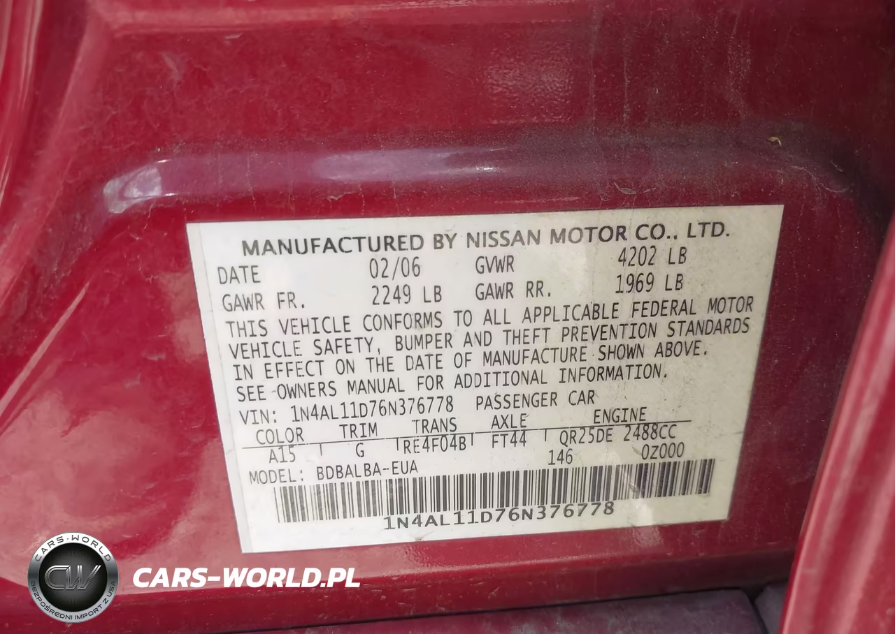 2006 Nissan Altima 2.5 S VIN:1N4AL11D76N376778 - 9