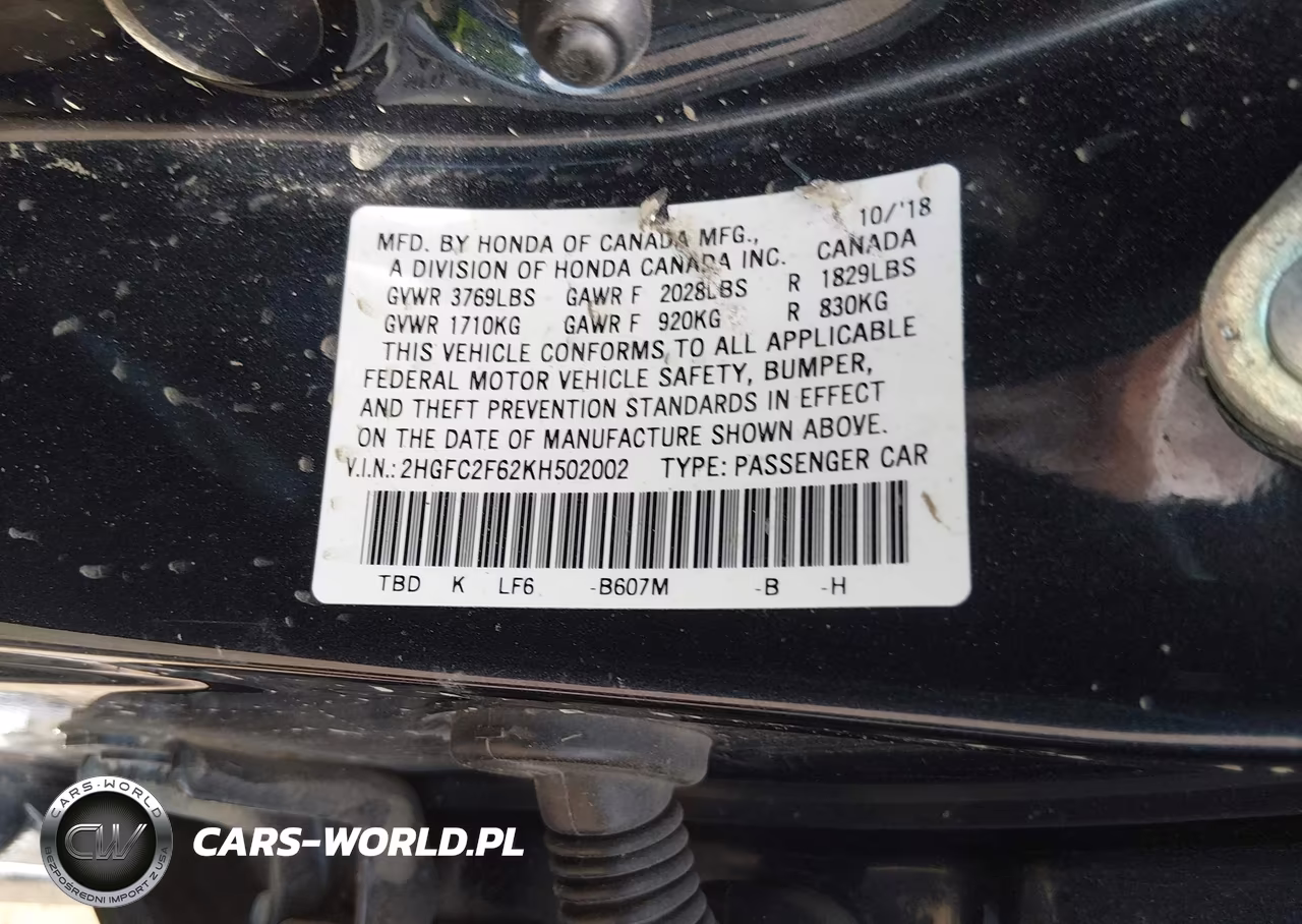 2019 Honda Civic Lx VIN:2HGFC2F62KH502002 - 9