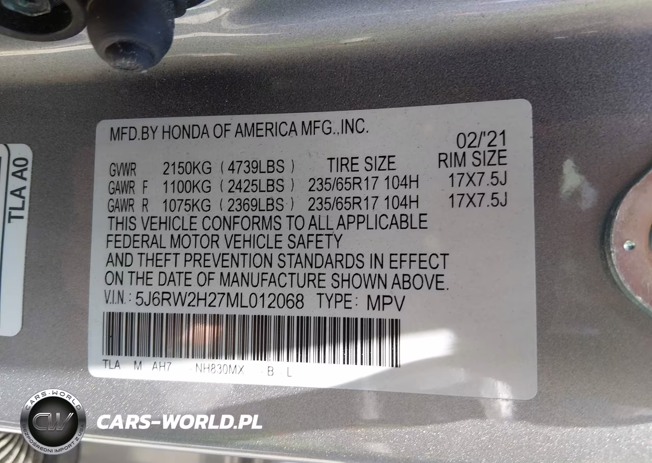 2021 Honda Cr-V Awd Lx VIN:5J6RW2H27ML012068 - 9