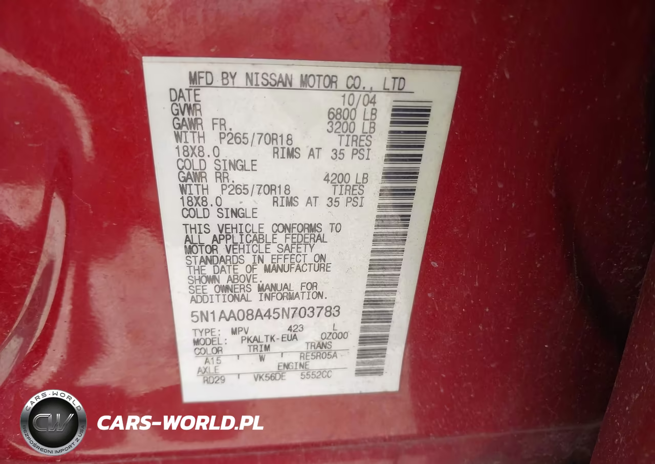 2005 Nissan Armada Se VIN:5N1AA08A45N703783 - 9