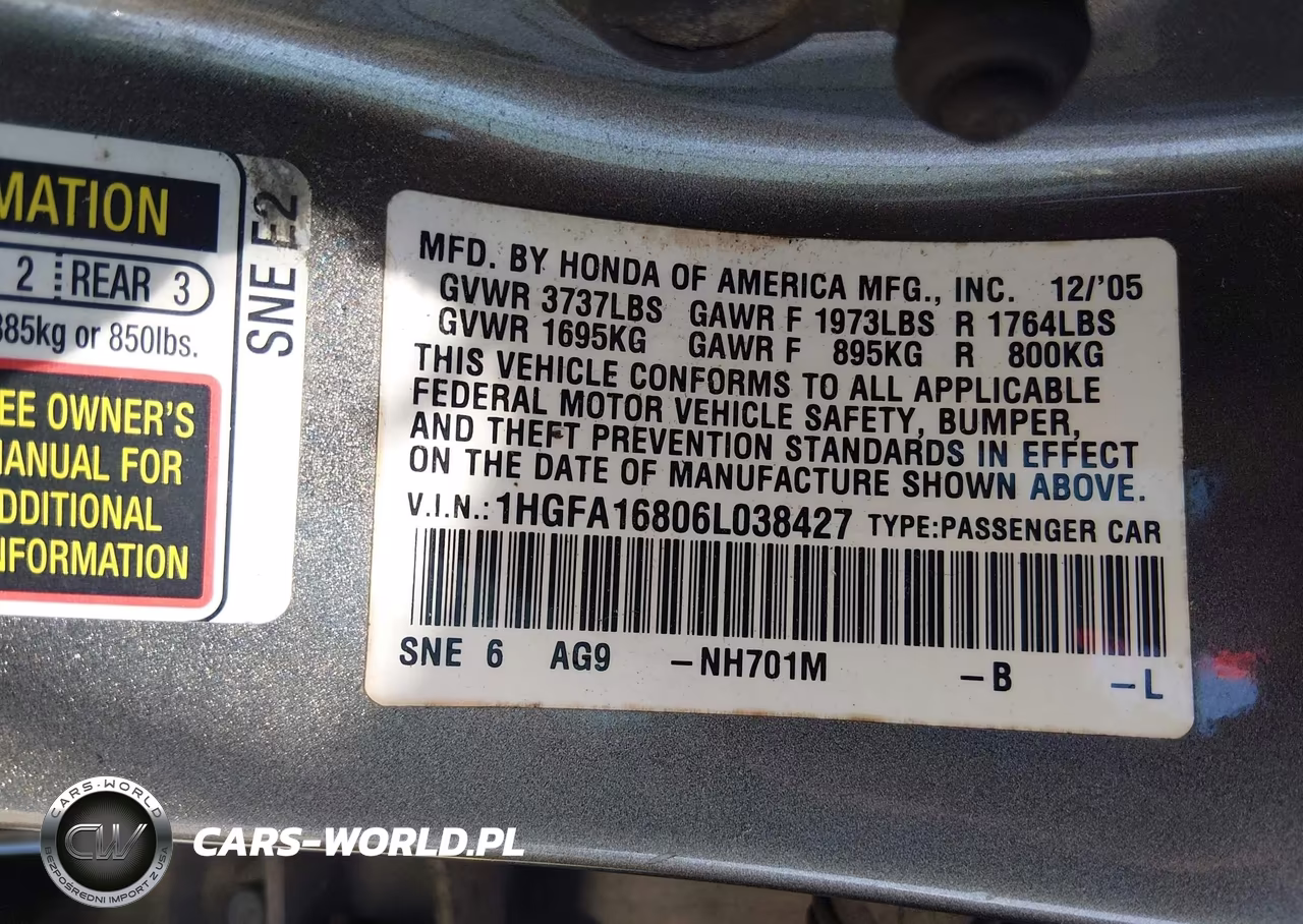 2006 Honda Civic Ex VIN:1HGFA16806L038427 - 9