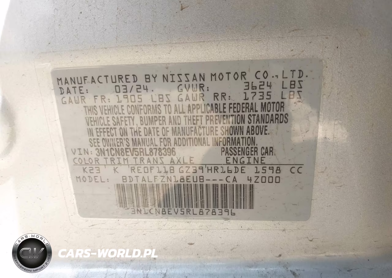 2024 Nissan Versa 1.6 Sv VIN:3N1CN8EV5RL878396 - 9