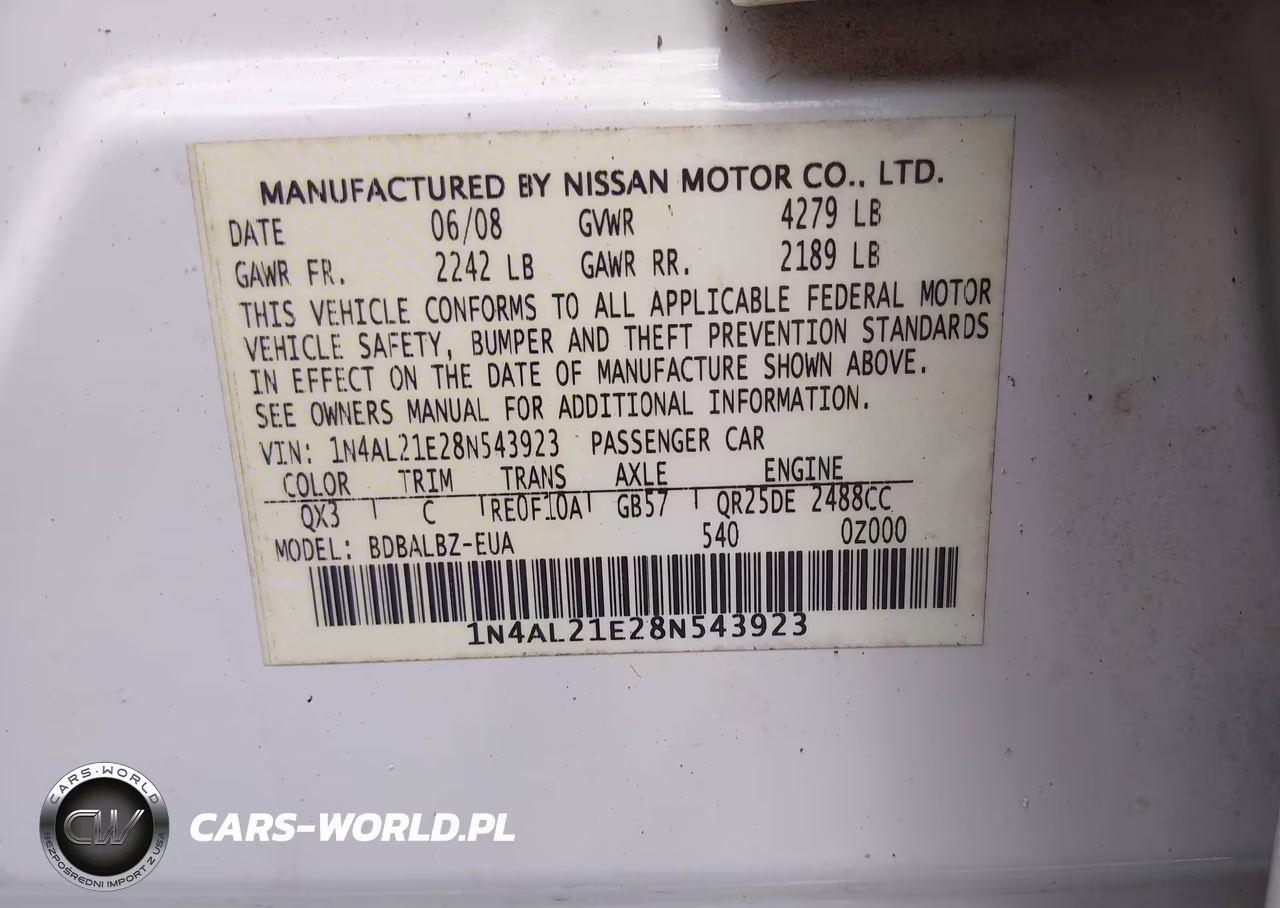 2008 Nissan Altima 2.5 S VIN:1N4AL21E28N543923 - 9
