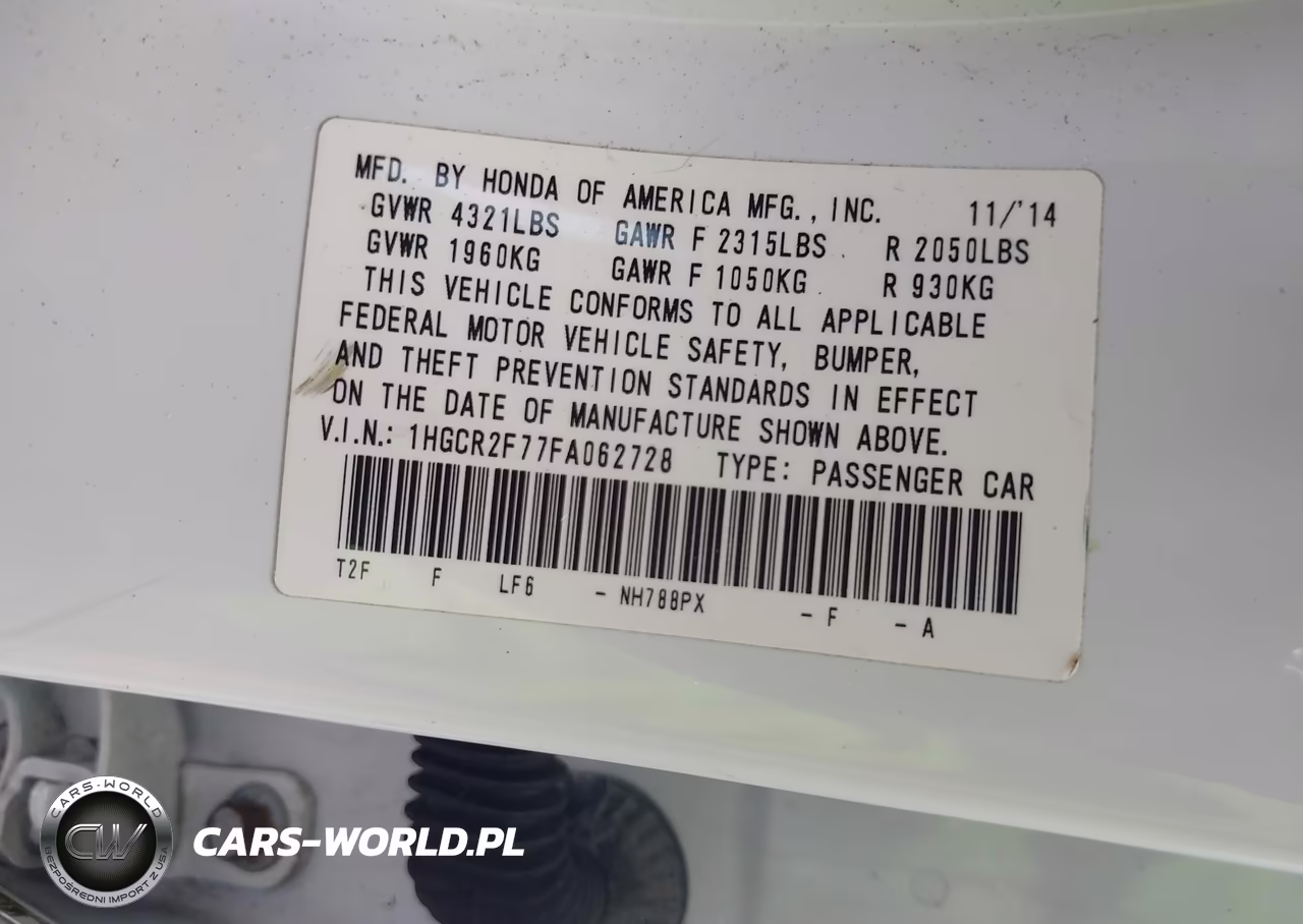 2015 Honda Accord Ex VIN:1HGCR2F77FA062728 - 9