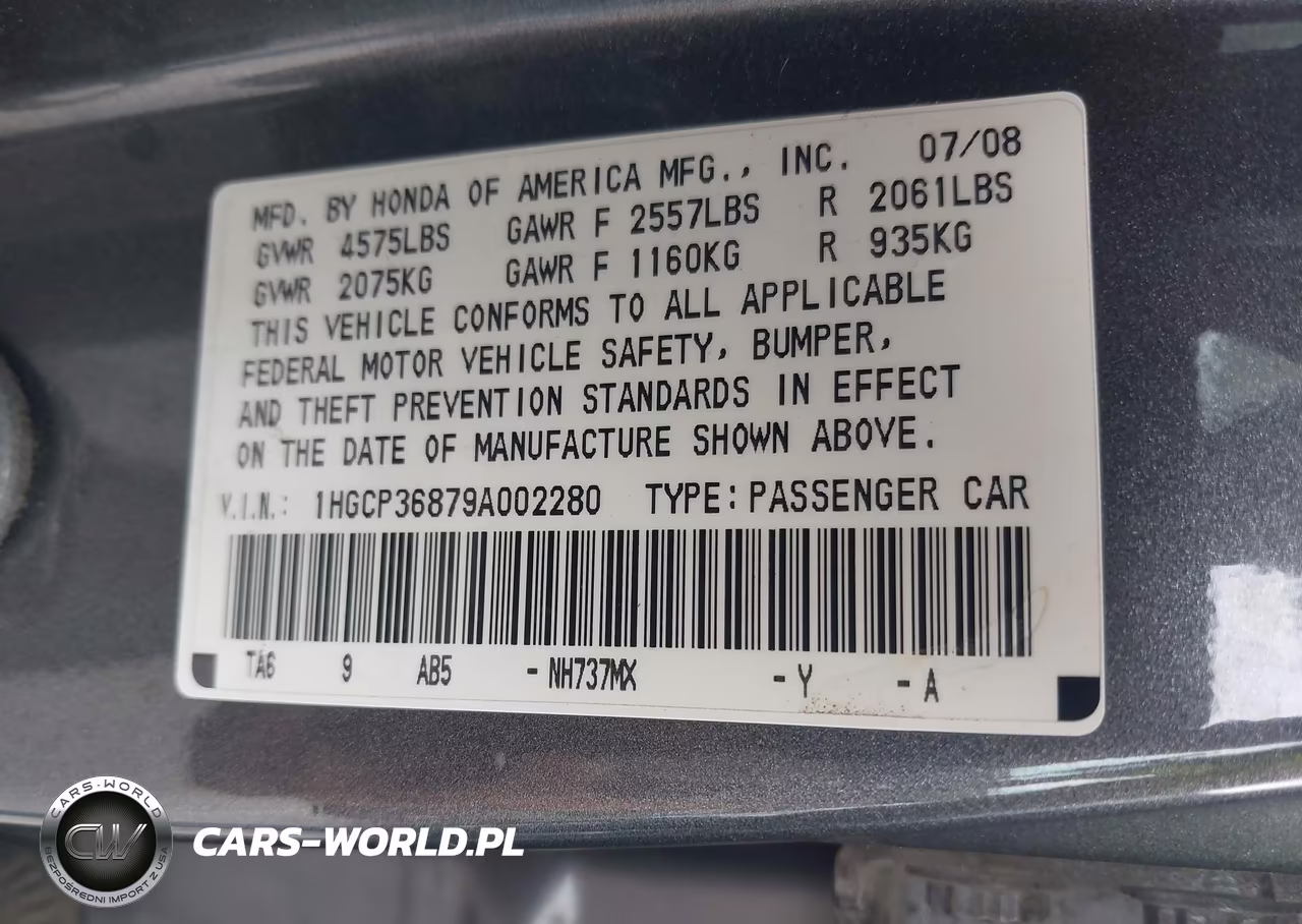 2009 Honda Accord 3.5 Ex-L VIN:1HGCP36879A002280 - 9