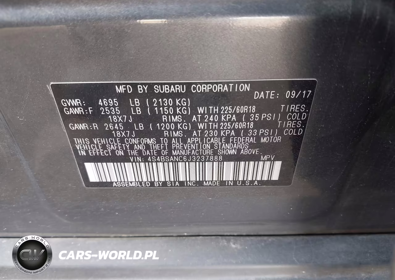 2018 Subaru Outback 2.5I Limited VIN:4S4BSANC6J3237888 - 9