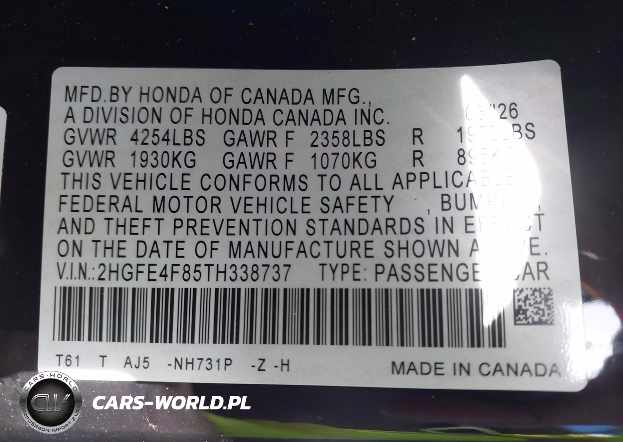 2026 Honda Civic Hybrid Sport-Sport Touring VIN:2HGFE4F85TH338737 - 9