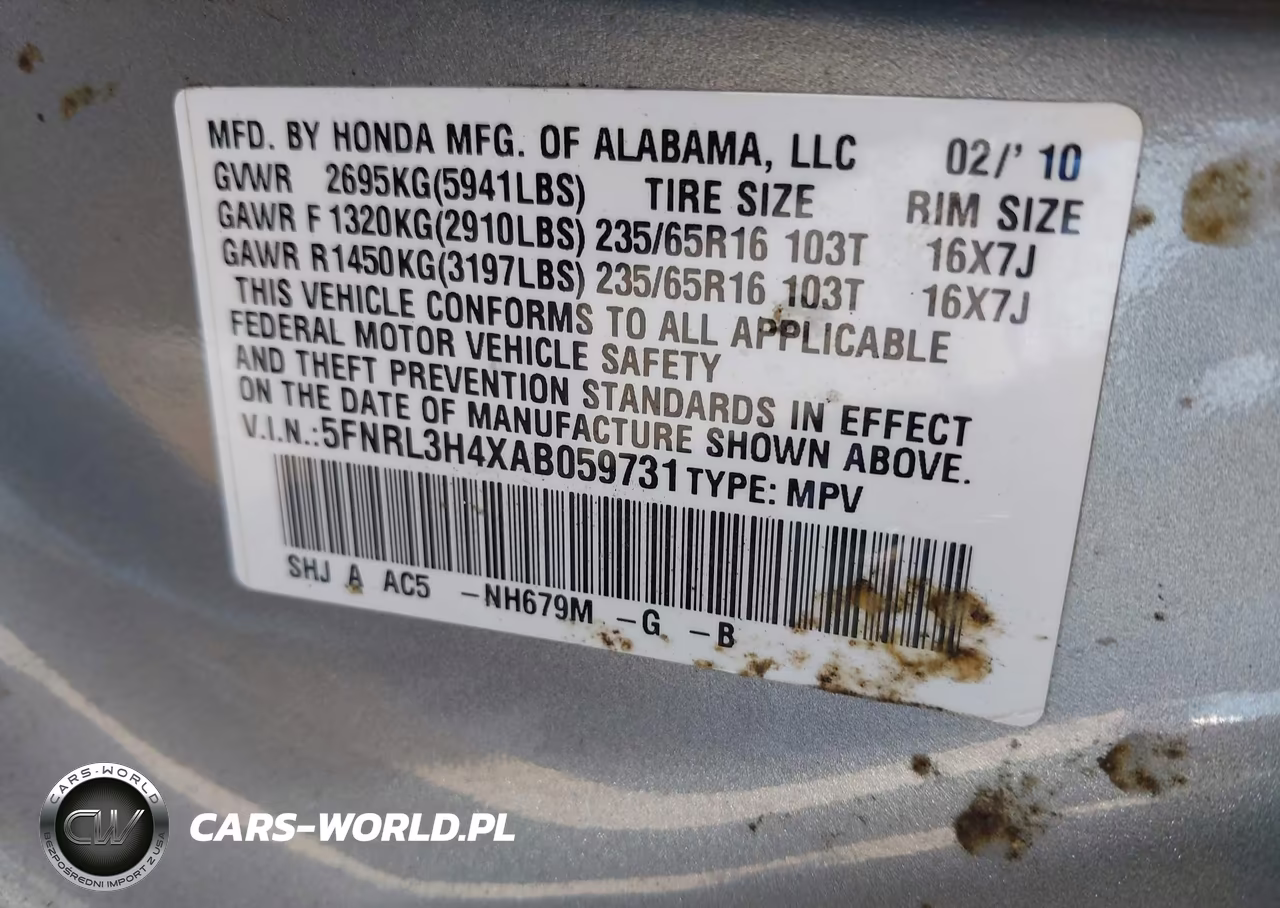 2010 Honda Odyssey Ex VIN:5FNRL3H4XAB059731 - 9