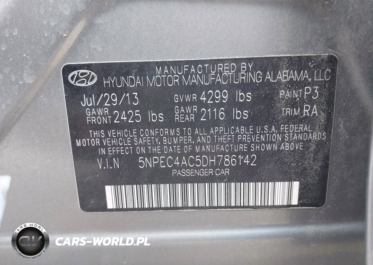 2013 Hyundai Sonata Limited VIN:5NPEC4AC5DH786142 - 9