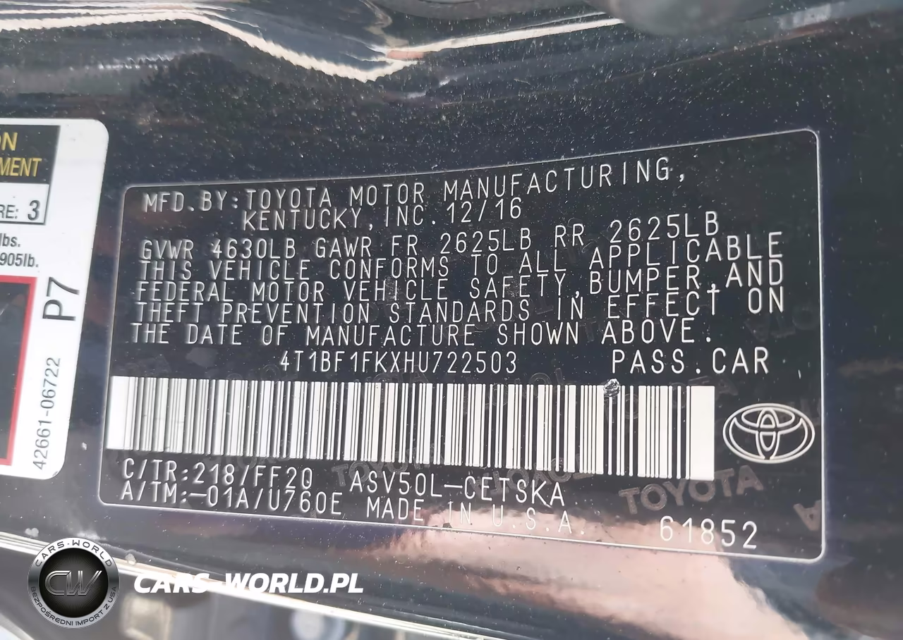 2017 Toyota Camry Se VIN:4T1BF1FKXHU722503 - 9