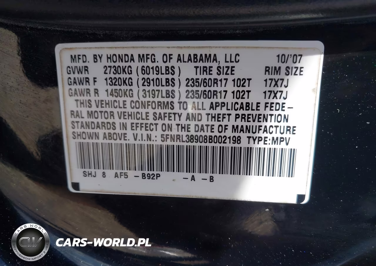 2008 Honda Odyssey Touring VIN:5FNRL38908B002198 - 9