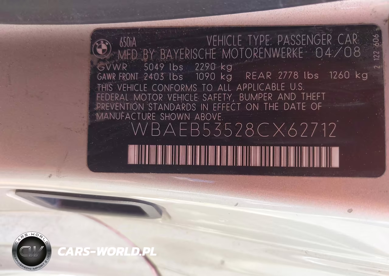 2008 BMW 650I VIN:WBAEB53528CX62712 - 9