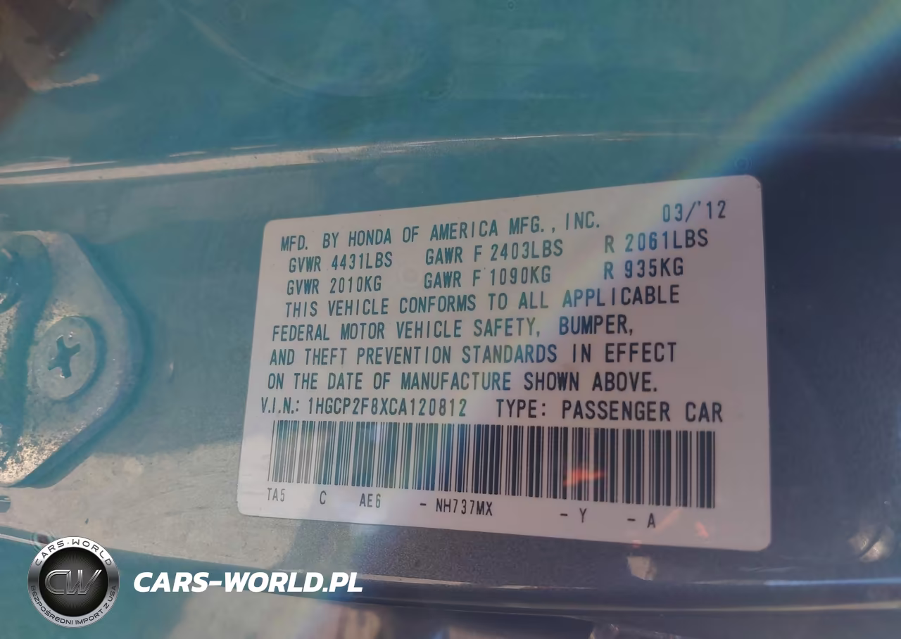 2012 Honda Accord 2.4 Ex-L VIN:1HGCP2F8XCA120812 - 9