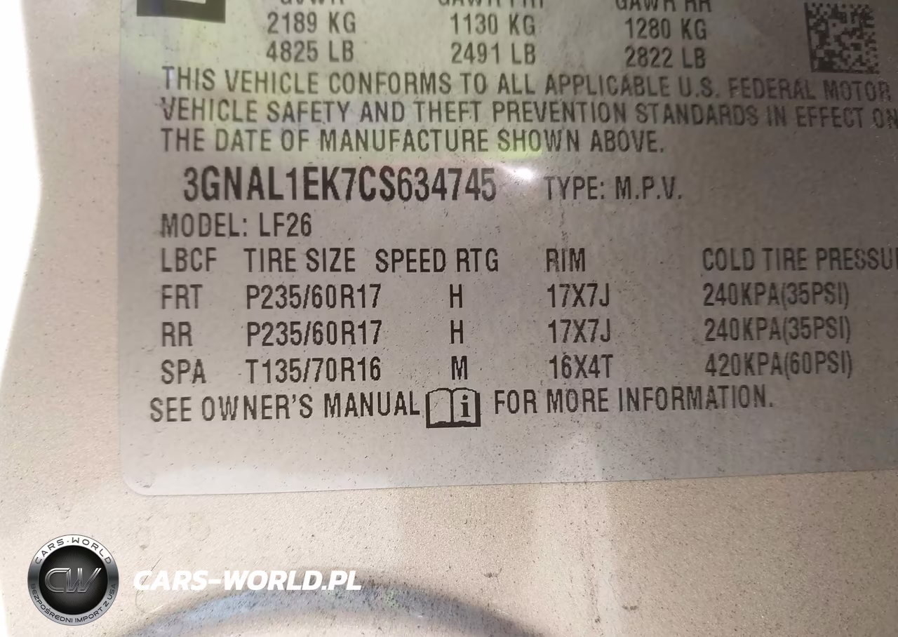 2012 Chevrolet Captiva Sport 1Ls VIN:3GNAL1EK7CS634745 - 9