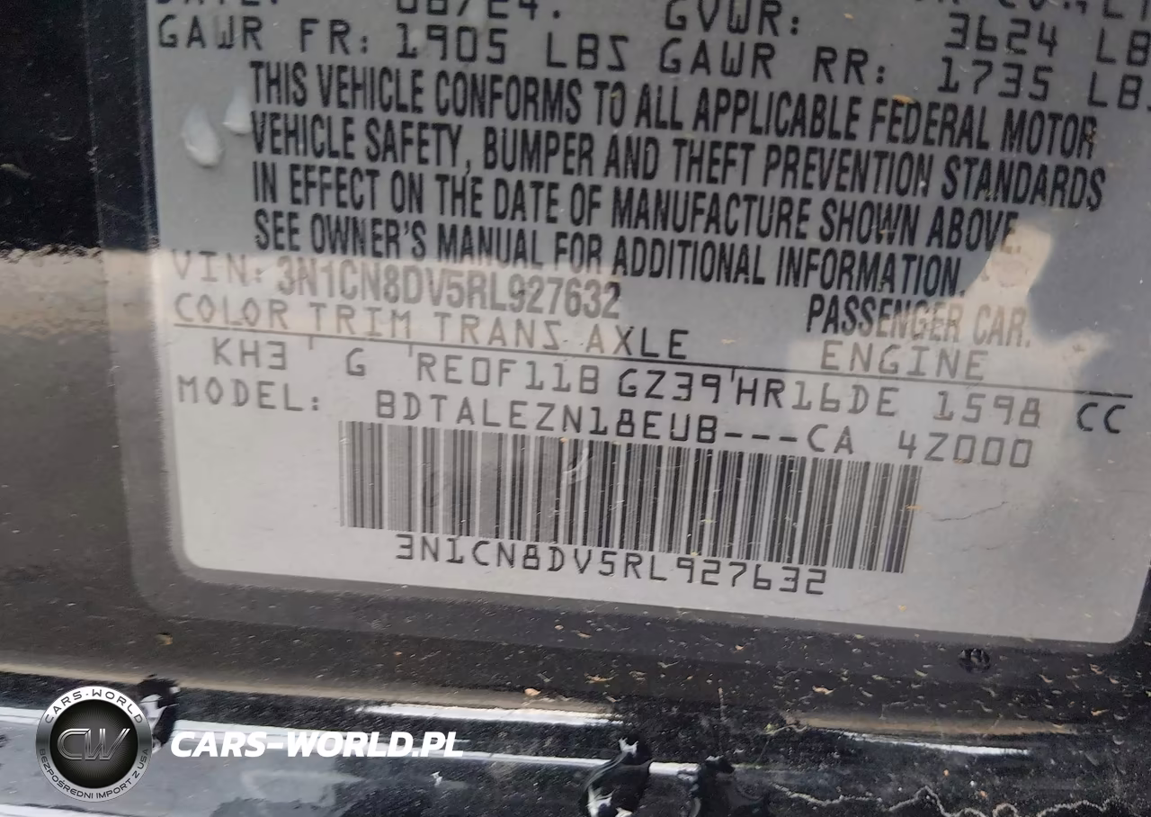 2024 Nissan Versa 1.6 S VIN:3N1CN8DV5RL927632 - 9