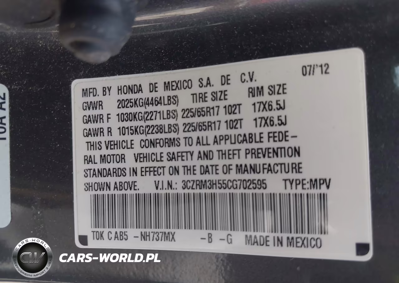 2012 Honda Cr-V Ex VIN:3CZRM3H55CG702595 - 9