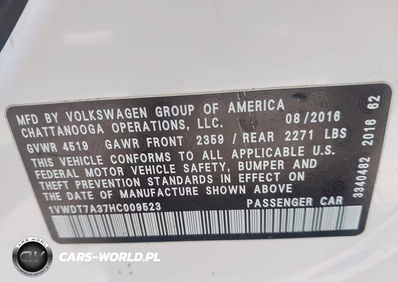 2017 Volkswagen Passat 1.8T R-Line VIN:1VWDT7A37HC009523 - 9