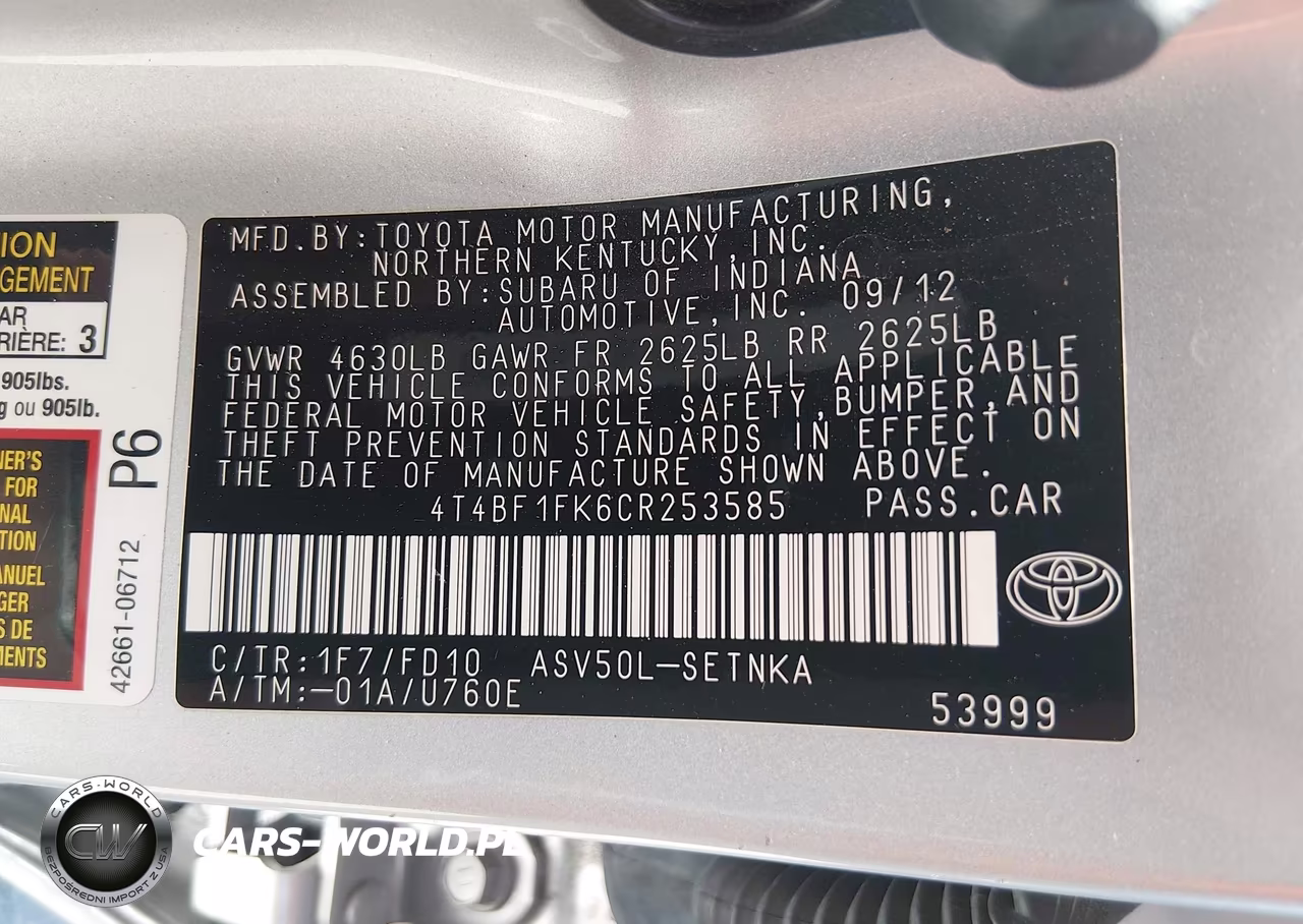 2012 Toyota Camry Le VIN:4T4BF1FK6CR253585 - 9