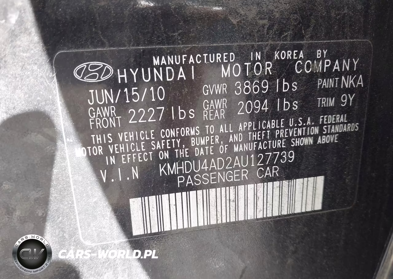 2010 Hyundai Elantra Gls VIN:KMHDU4AD2AU127739 - 9